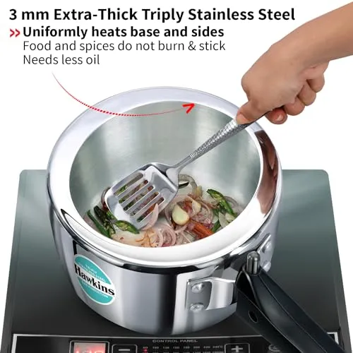 Hawkins 1.5 Litre Triply Stainless Steel Pressure Cooker, Inner Lid Induction Cooker, Silver (HSST15)