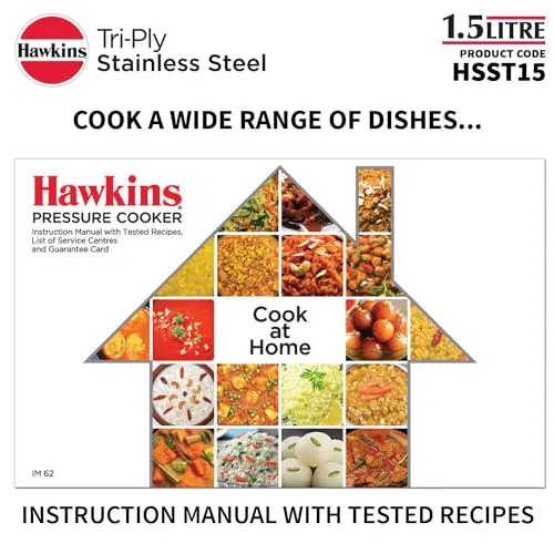 Hawkins 1.5 Litre Triply Stainless Steel Pressure Cooker, Inner Lid Induction Cooker, Silver (HSST15)