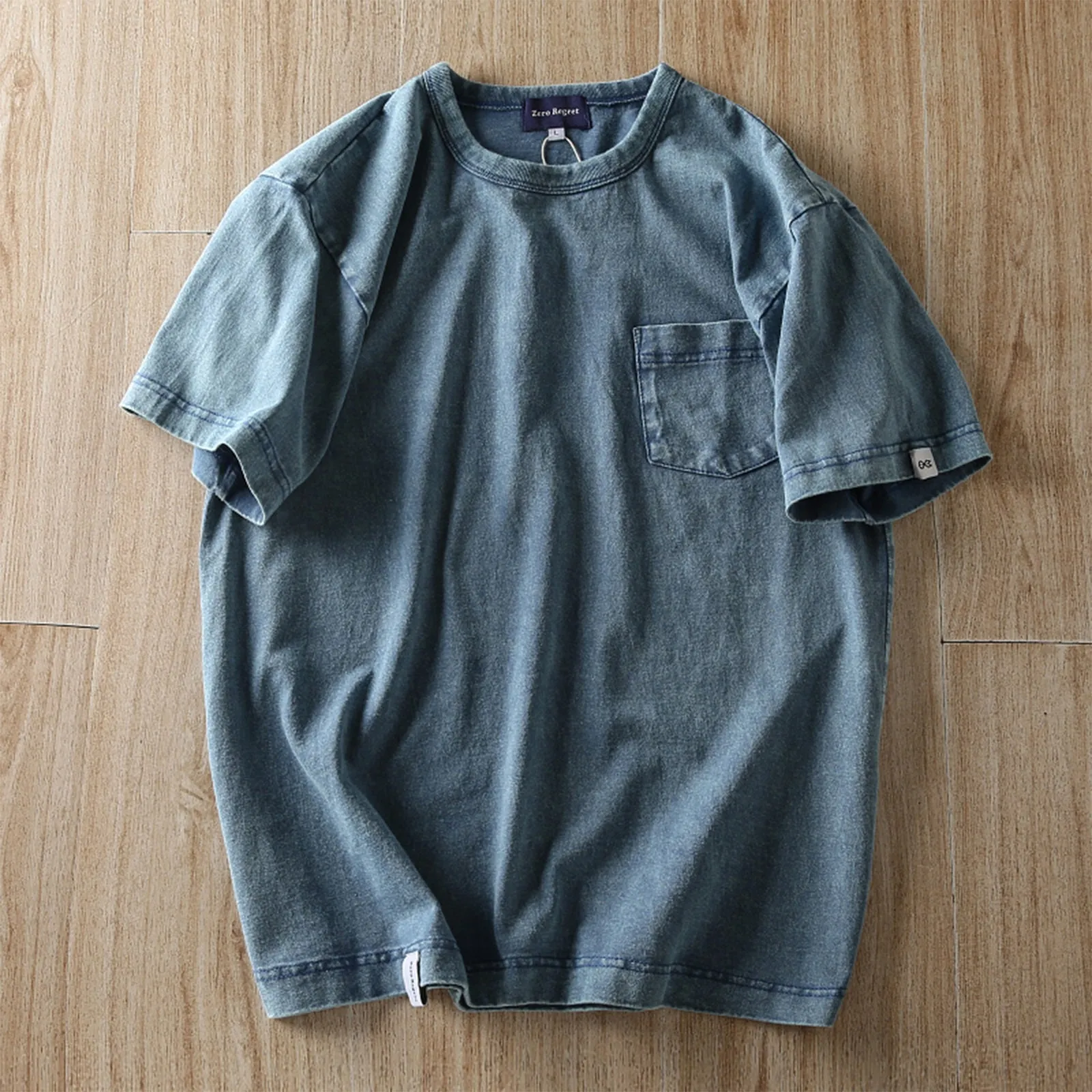 Heavy Washed Distressed Men's Pocket T-shirt Retro American Casual Amekaji