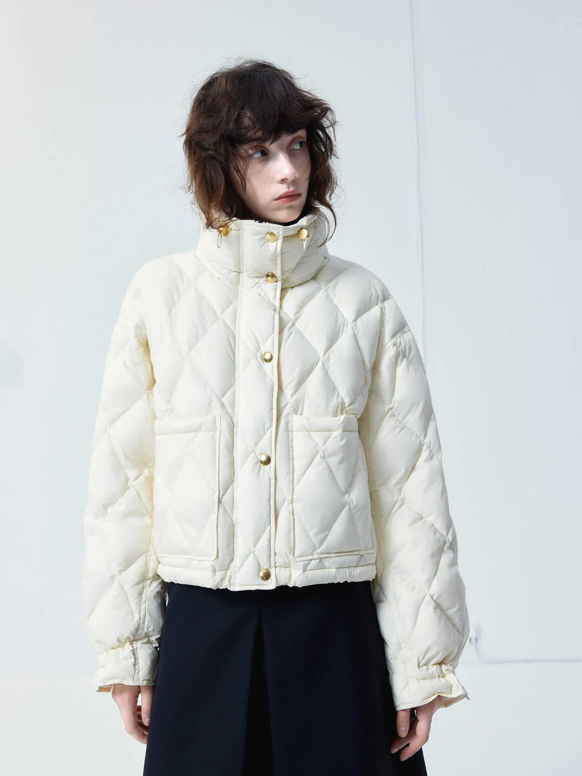 High Collar Cropped Down Jacket