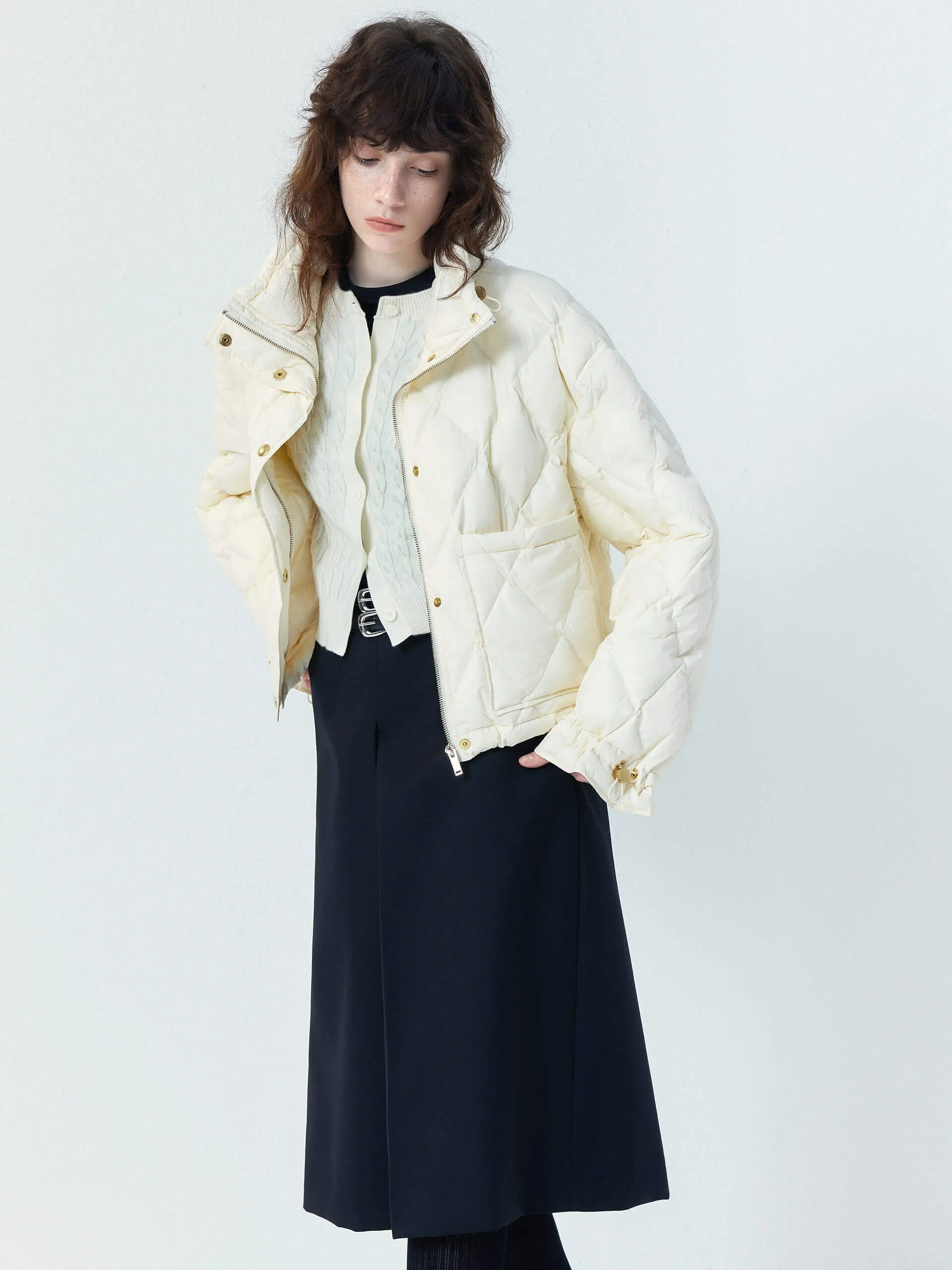 High Collar Cropped Down Jacket