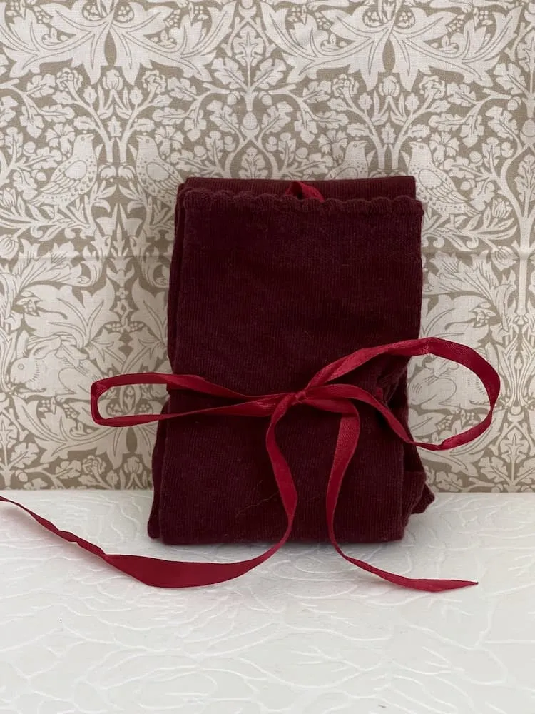 Historically Inspired Cotton Knee-High Socks with Ribbon Lacing in Burgundy