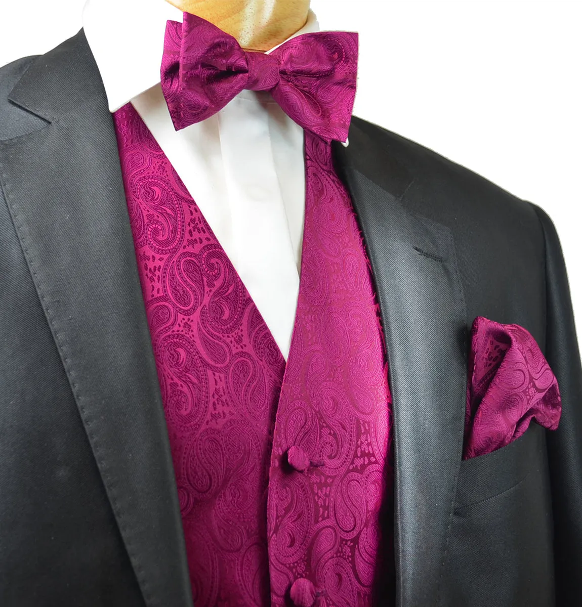 Hot Pink Paisley Tuxedo Vest Set