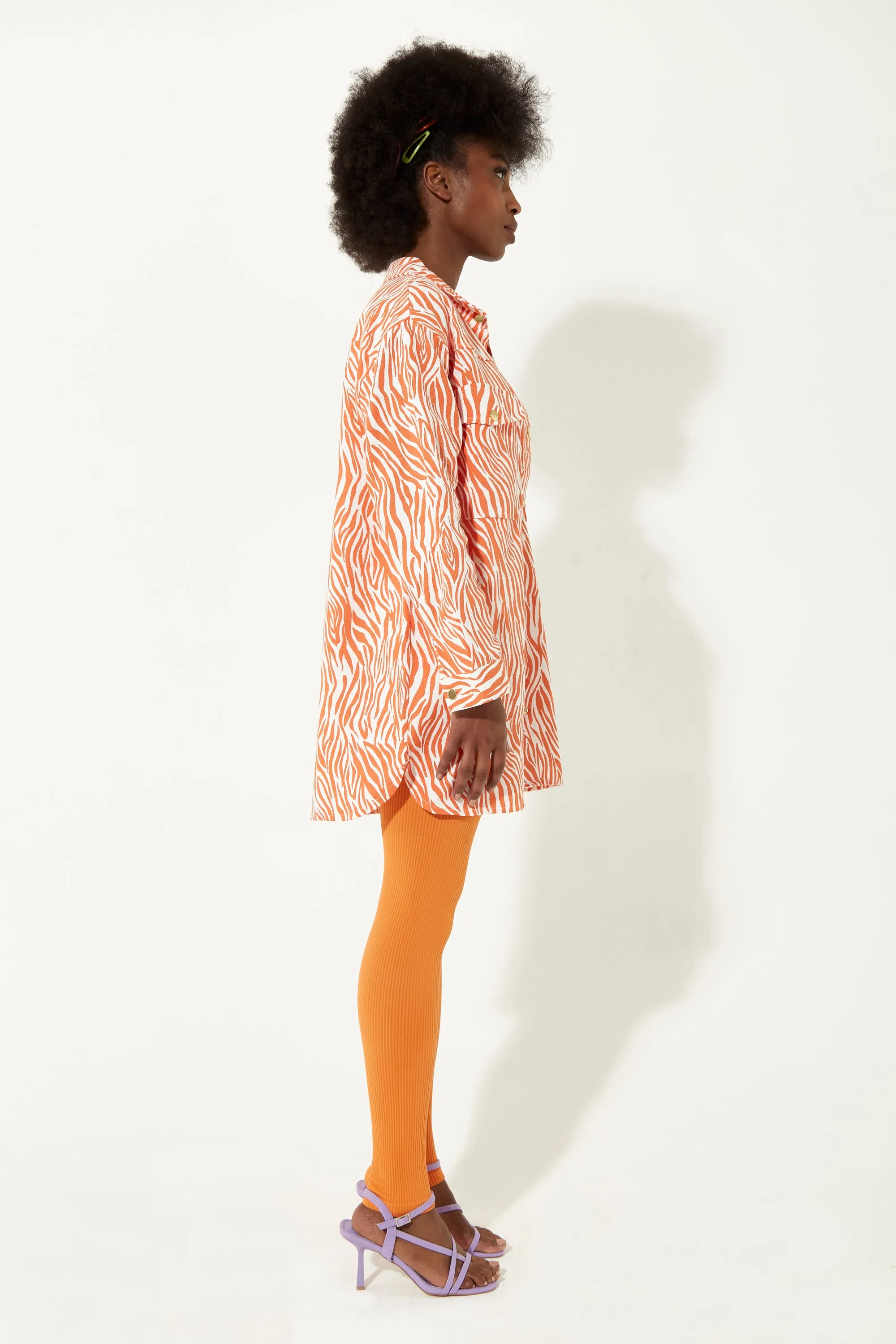 House of Holland Orange Zebra Oversized Shirt with Gold Buttons