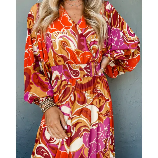 It's A Match Printed Surplice Maxi Dress