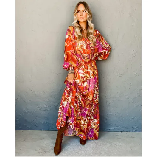 It's A Match Printed Surplice Maxi Dress