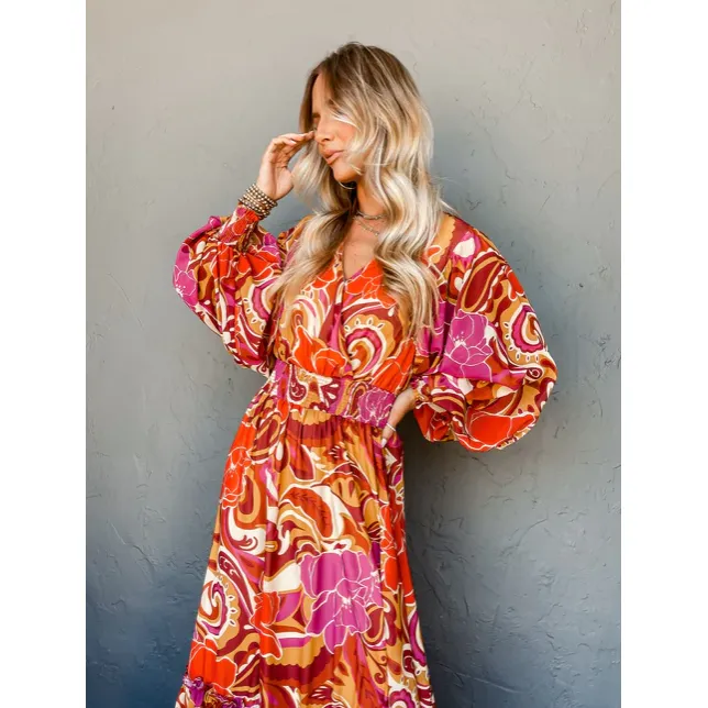 It's A Match Printed Surplice Maxi Dress