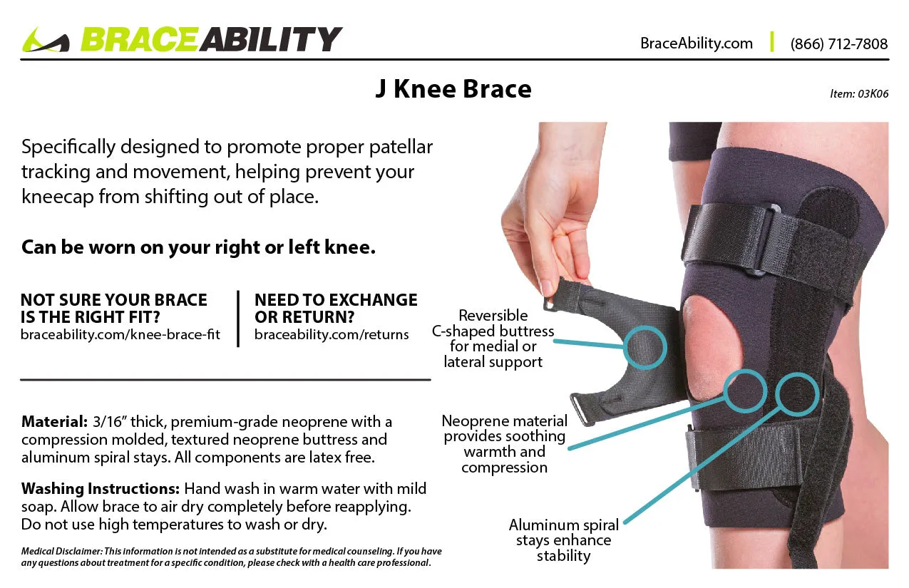 J Patella Stabilizing Knee Brace | Medial or Lateral Support for Subluxation and Dislocation