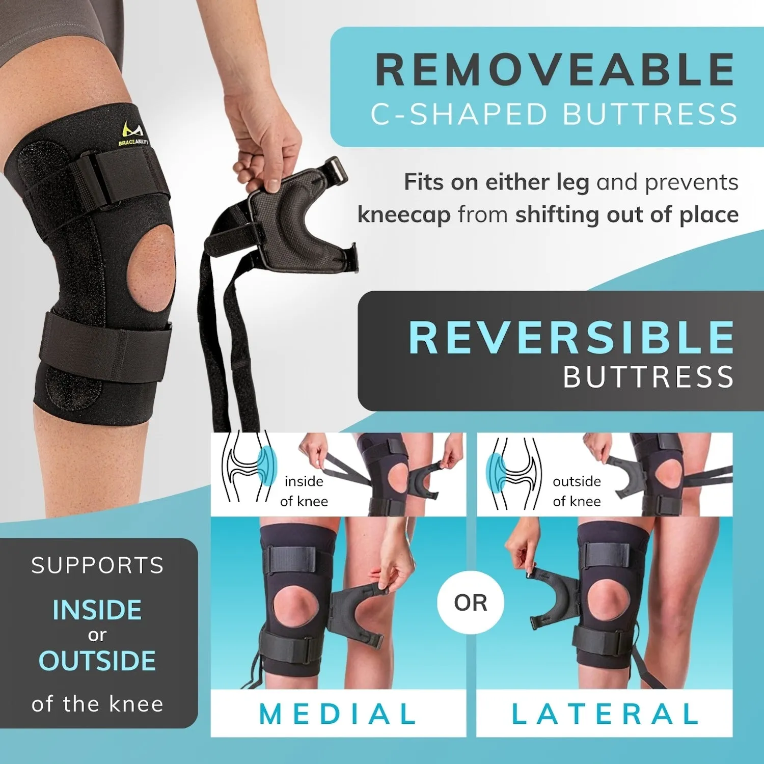 J Patella Stabilizing Knee Brace | Medial or Lateral Support for Subluxation and Dislocation