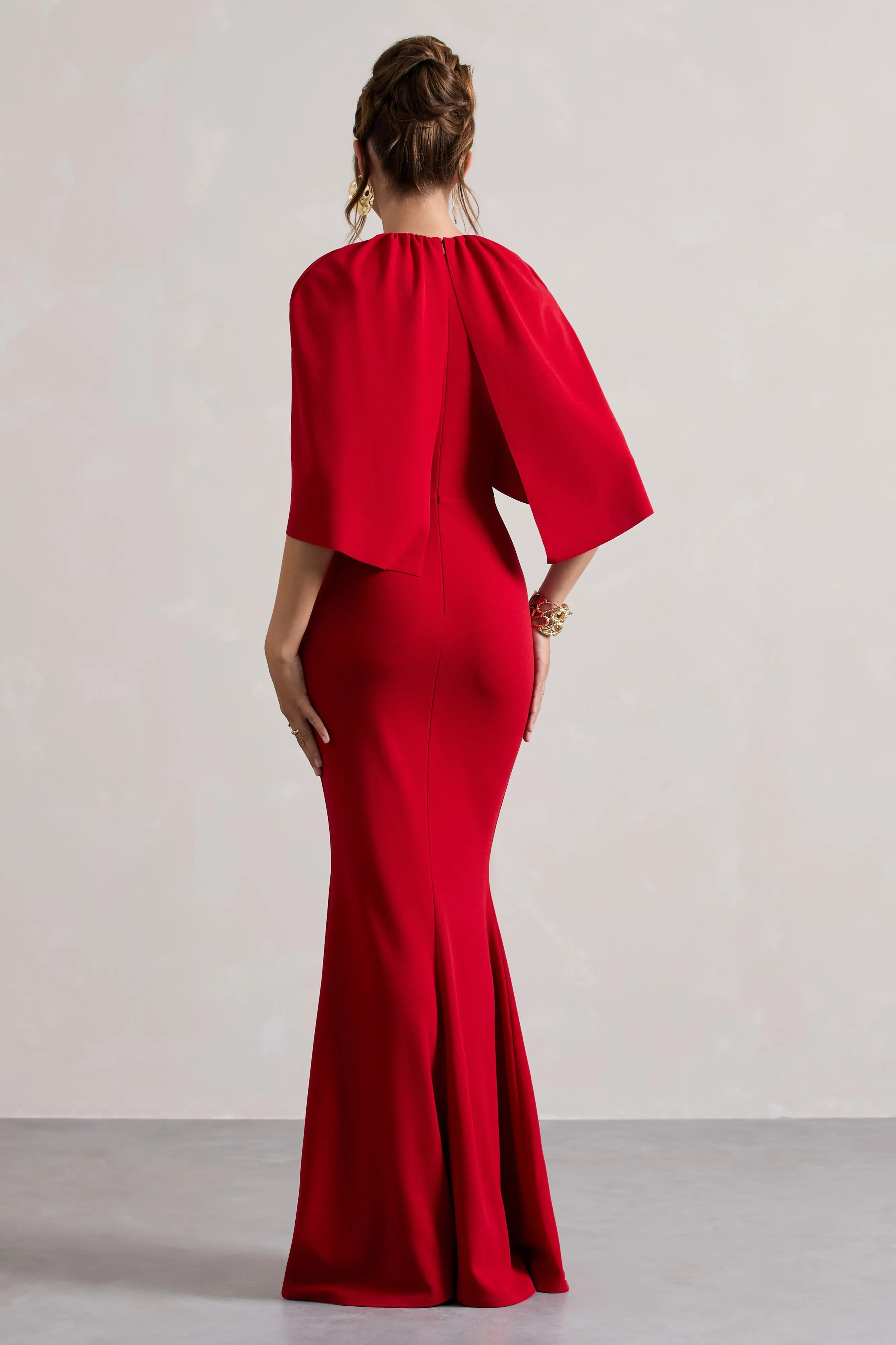 Kianne | Red Draped Short-Sleeve Maxi Dress