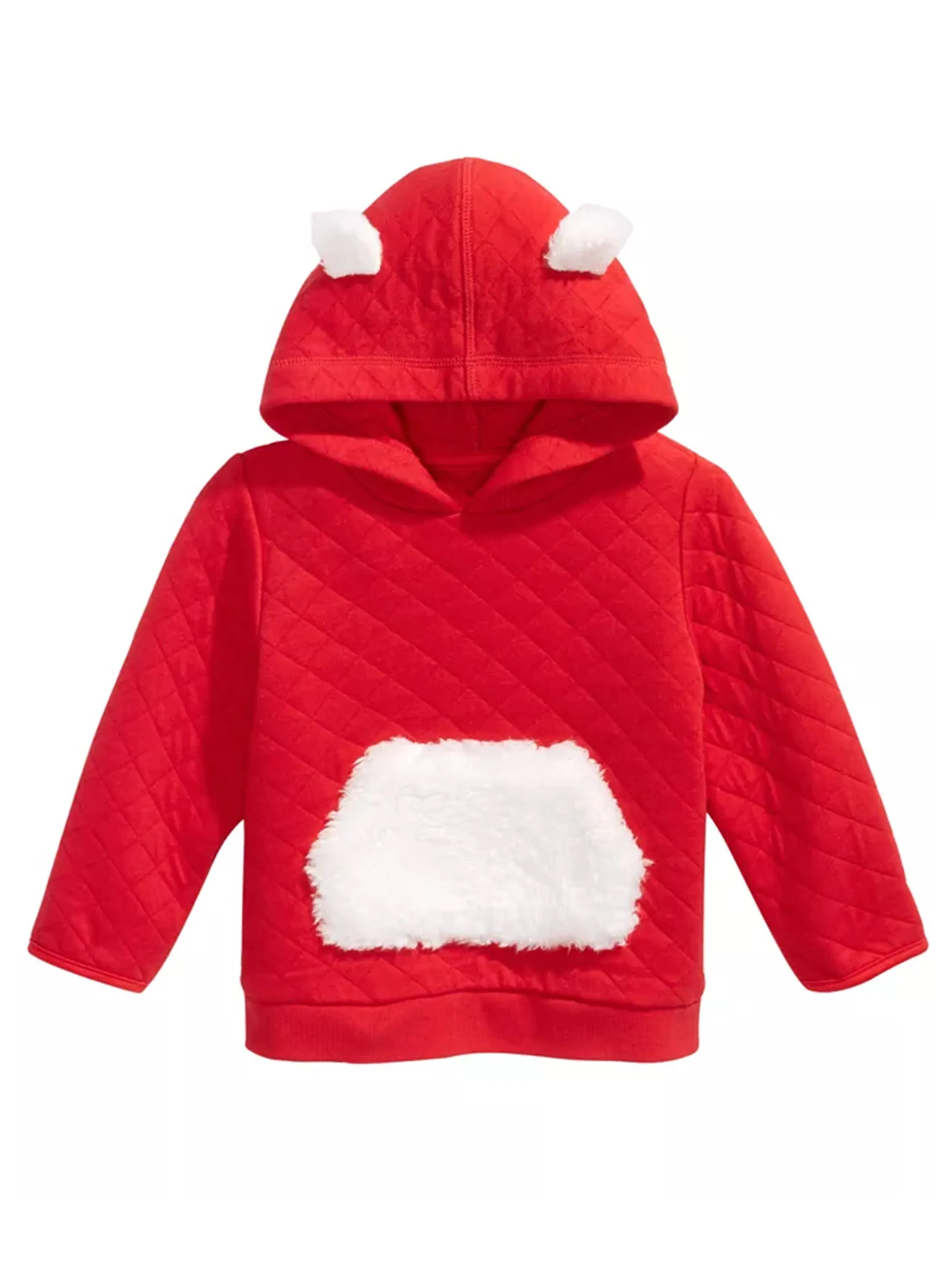 Kids Boy's Faux Fur Quilted Hoodie,Red