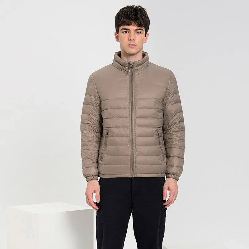 Lightweight Cropped Zippered Pocket Stand-Up Collar Down Jacket