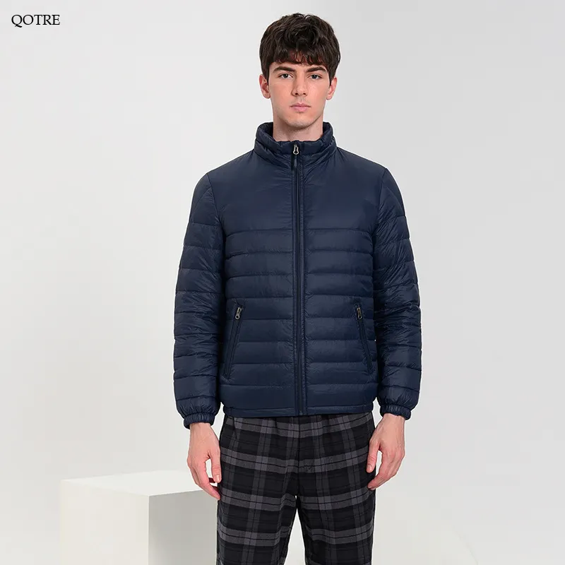 Lightweight Cropped Zippered Pocket Stand-Up Collar Down Jacket