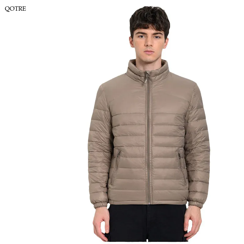 Lightweight Cropped Zippered Pocket Stand-Up Collar Down Jacket