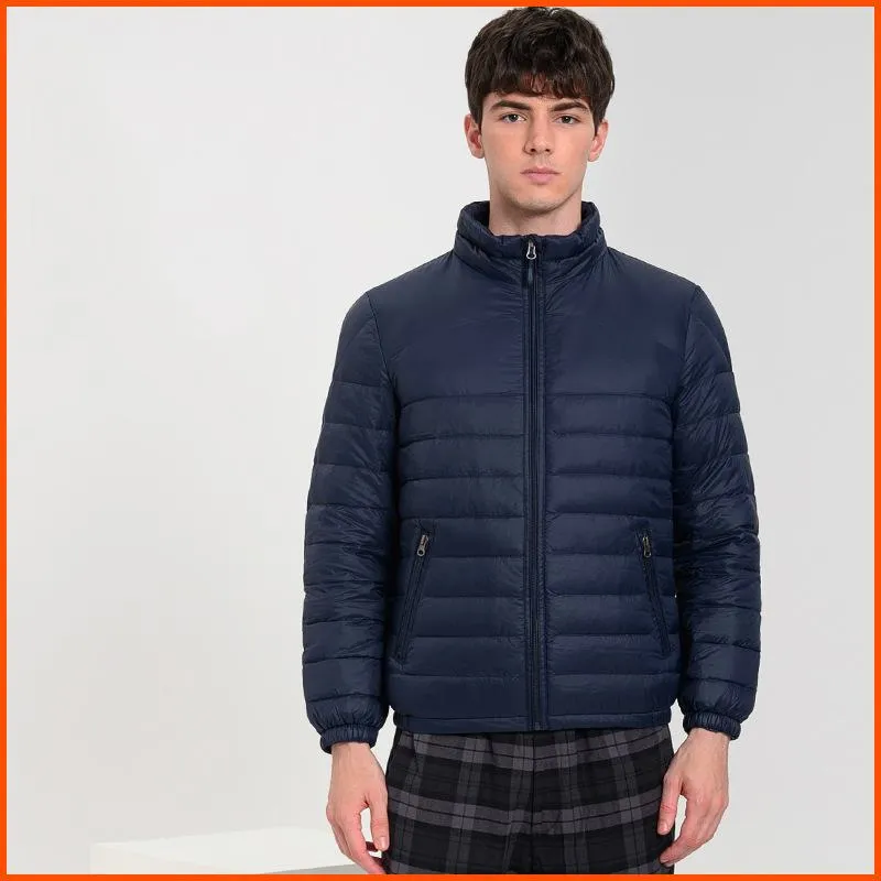 Lightweight Cropped Zippered Pocket Stand-Up Collar Down Jacket