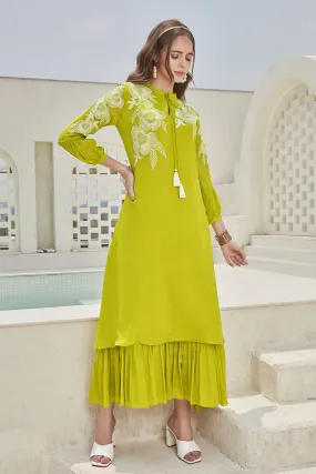 Liril Green Thread and Beads work Anarkali Styled Long Kurti