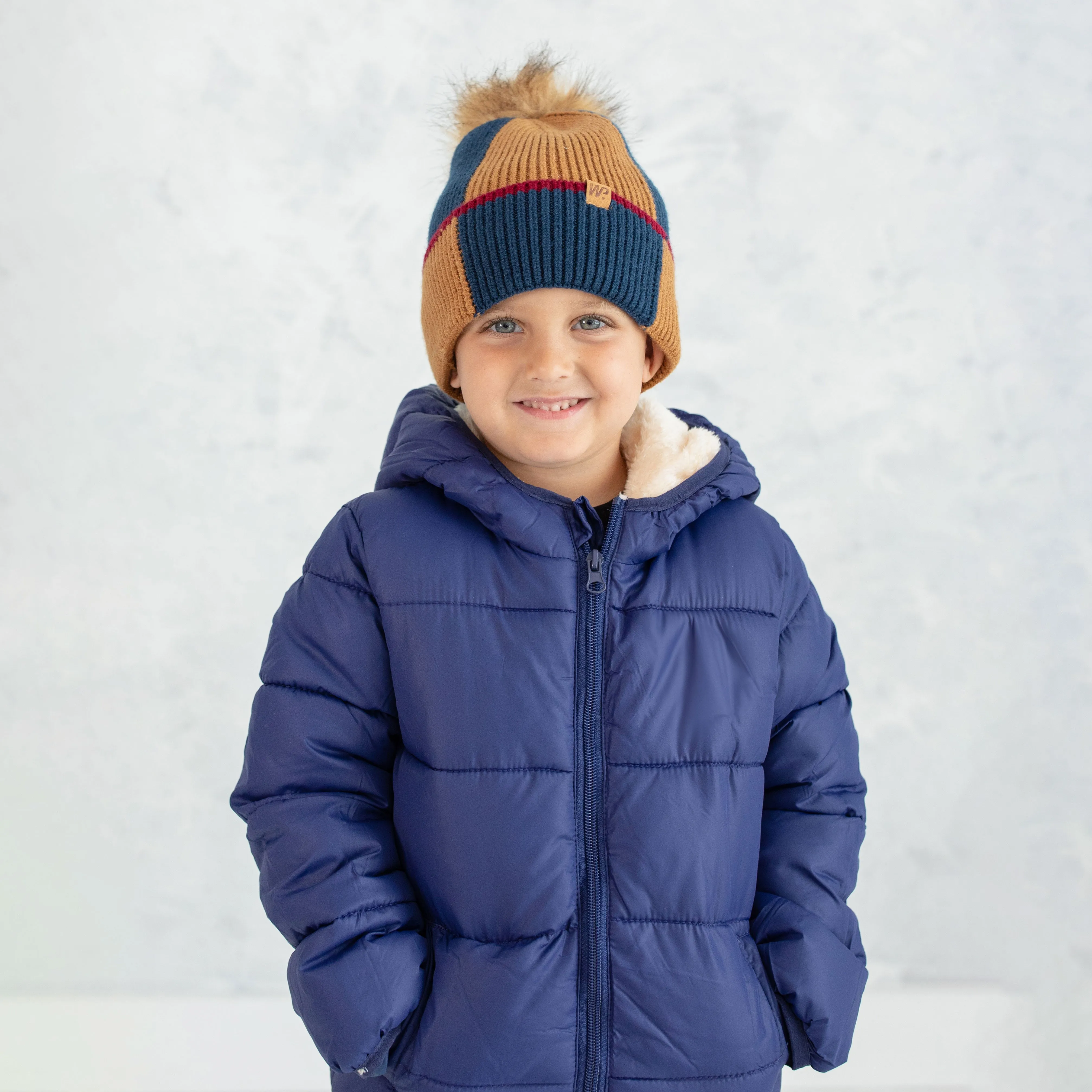 Little Boy's Camel Navy Color Block Knit Toque