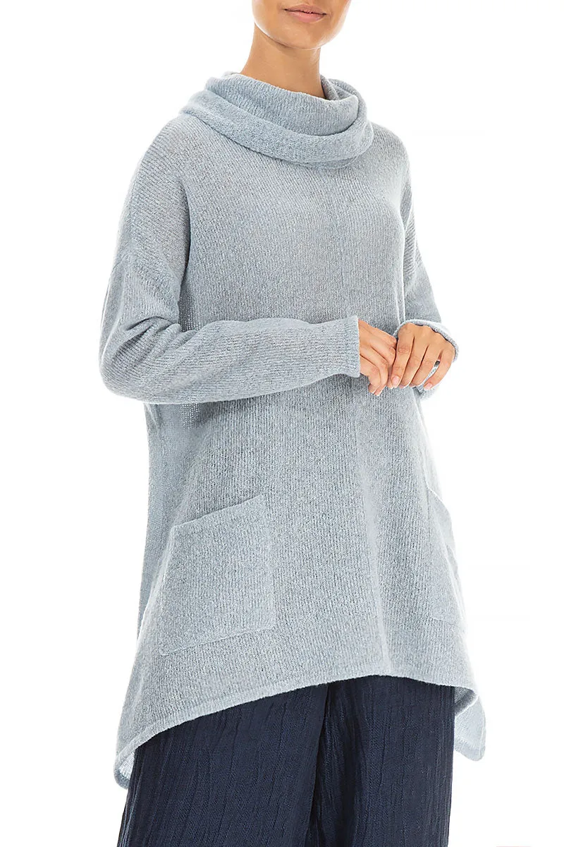 Longer Back Turtleneck Arctic Blue Wool Sweater