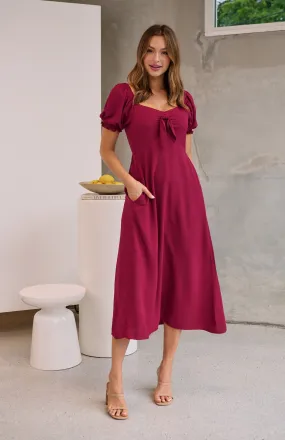 Lulu Tie Front Wine Midi Dress