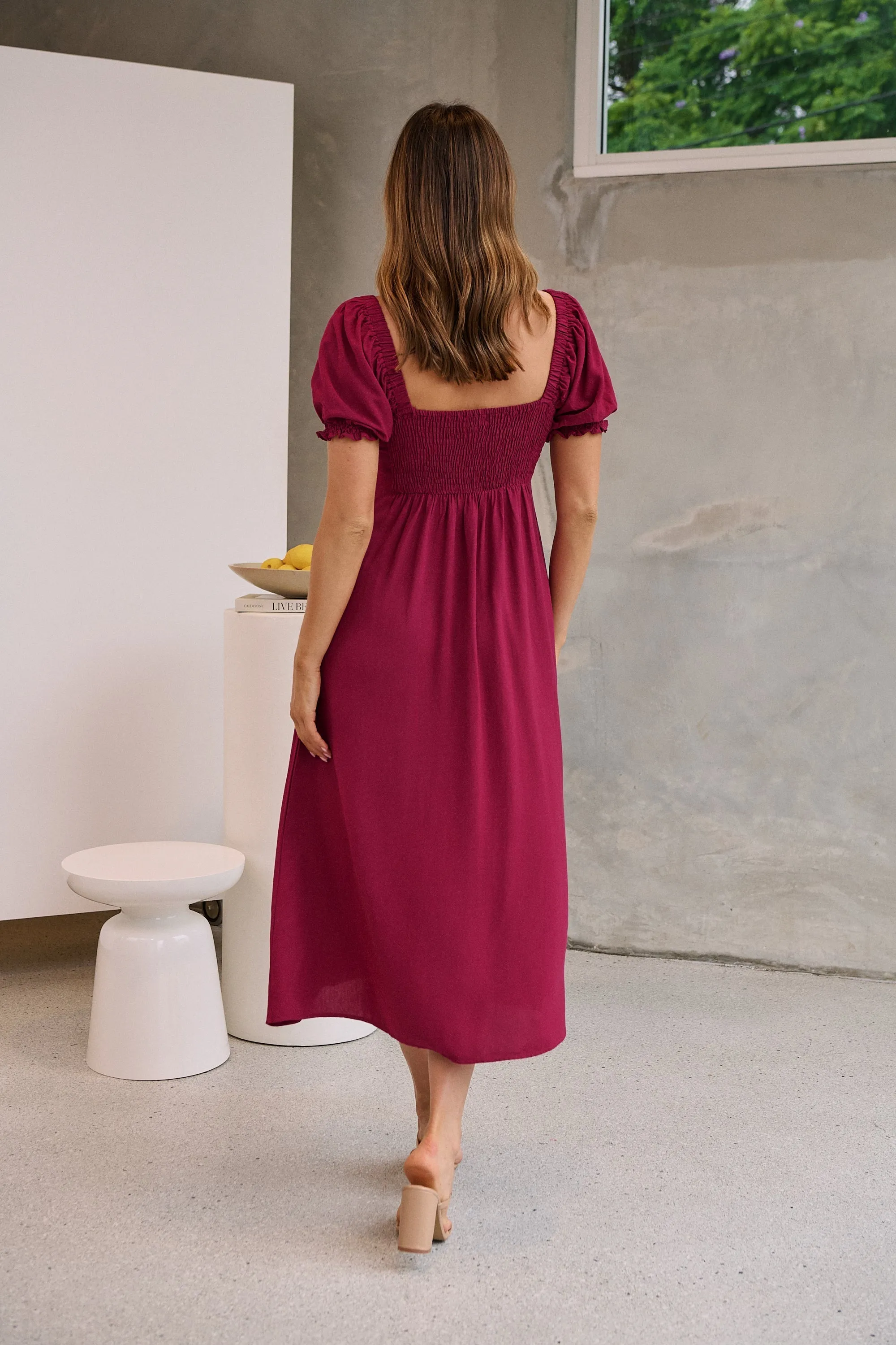 Lulu Tie Front Wine Midi Dress