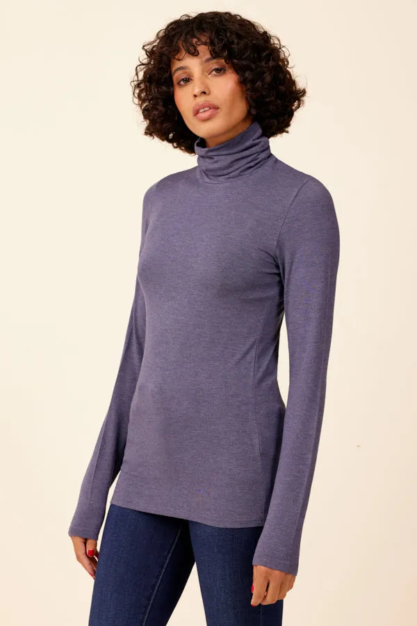 Majestic Soft Touch Long Sleeve Turtleneck in Denim Chine