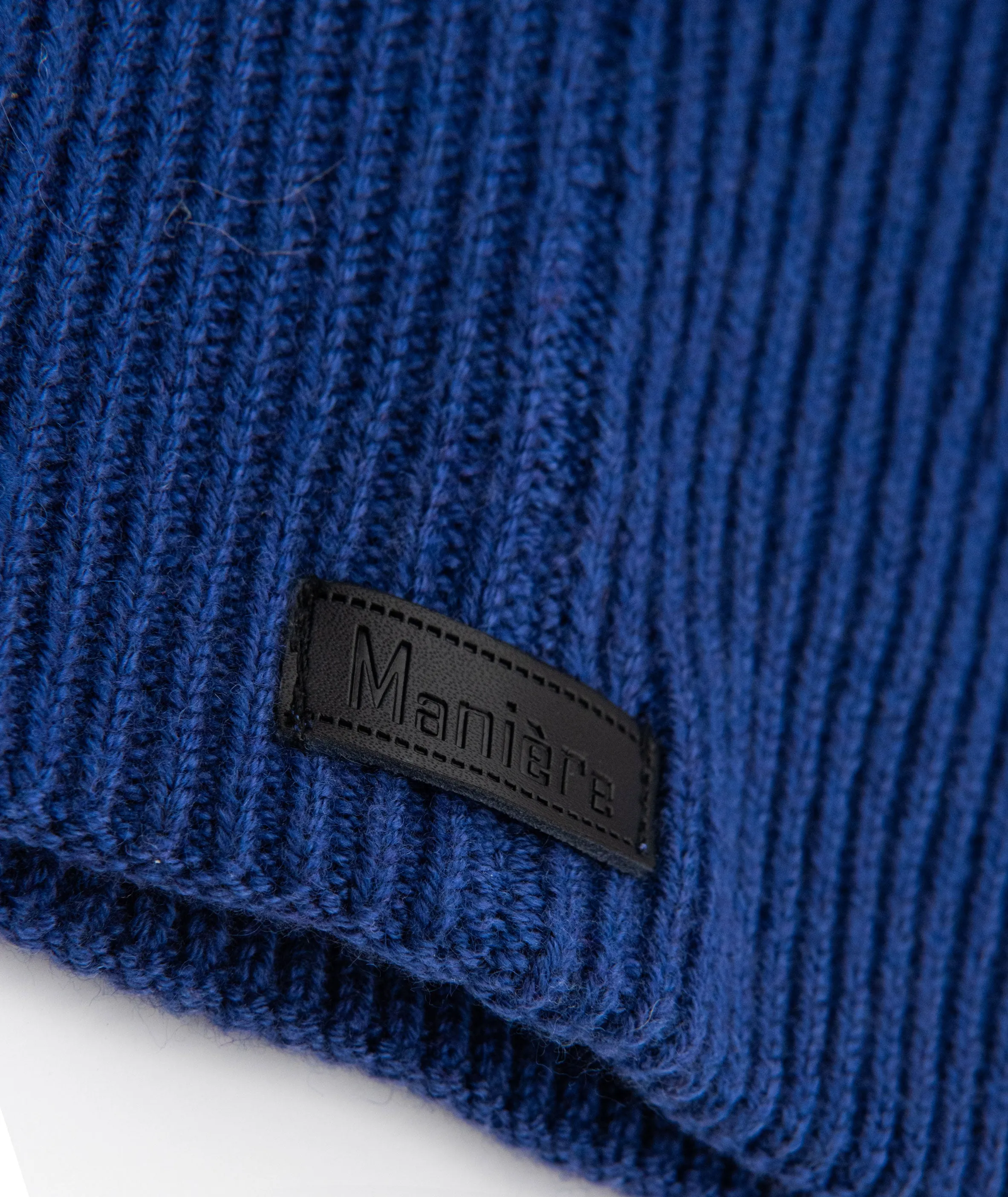 Maniere Cobalt Knit Wool Hat With Multi Pom