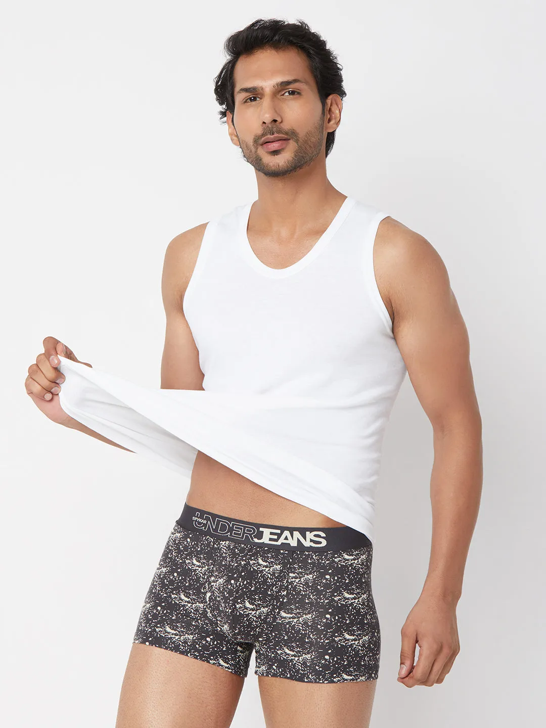 Men Premium Grey Cotton Blend Regular Fit Trunk - Underjeans By Spykar