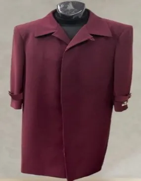 Mens Full Length 53 inch Long Top Coat - Single Breasted - Microfiber Fabric Burgundy