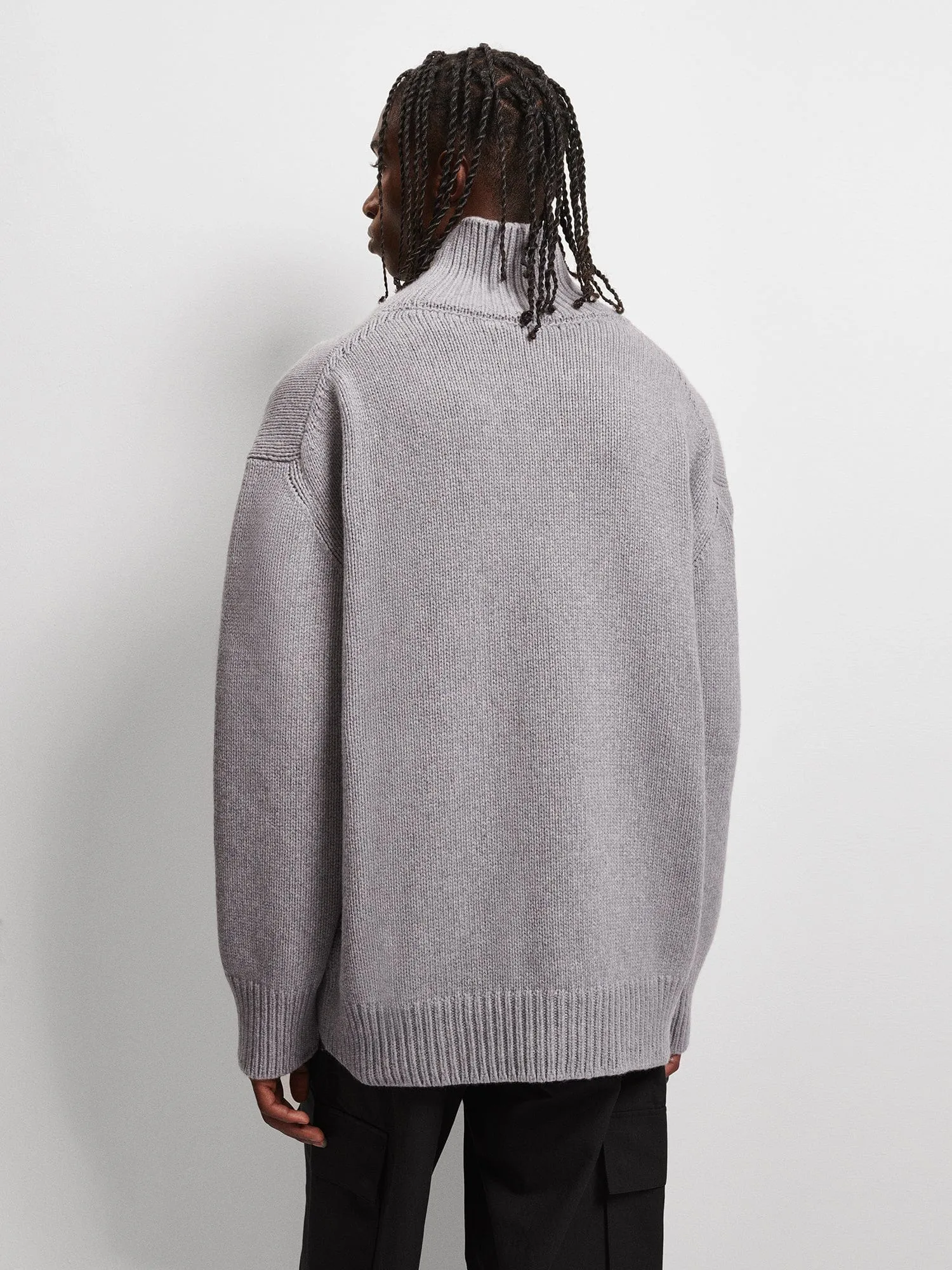 Men's Recycled Cashmere Turtleneck Sweater—grey marl