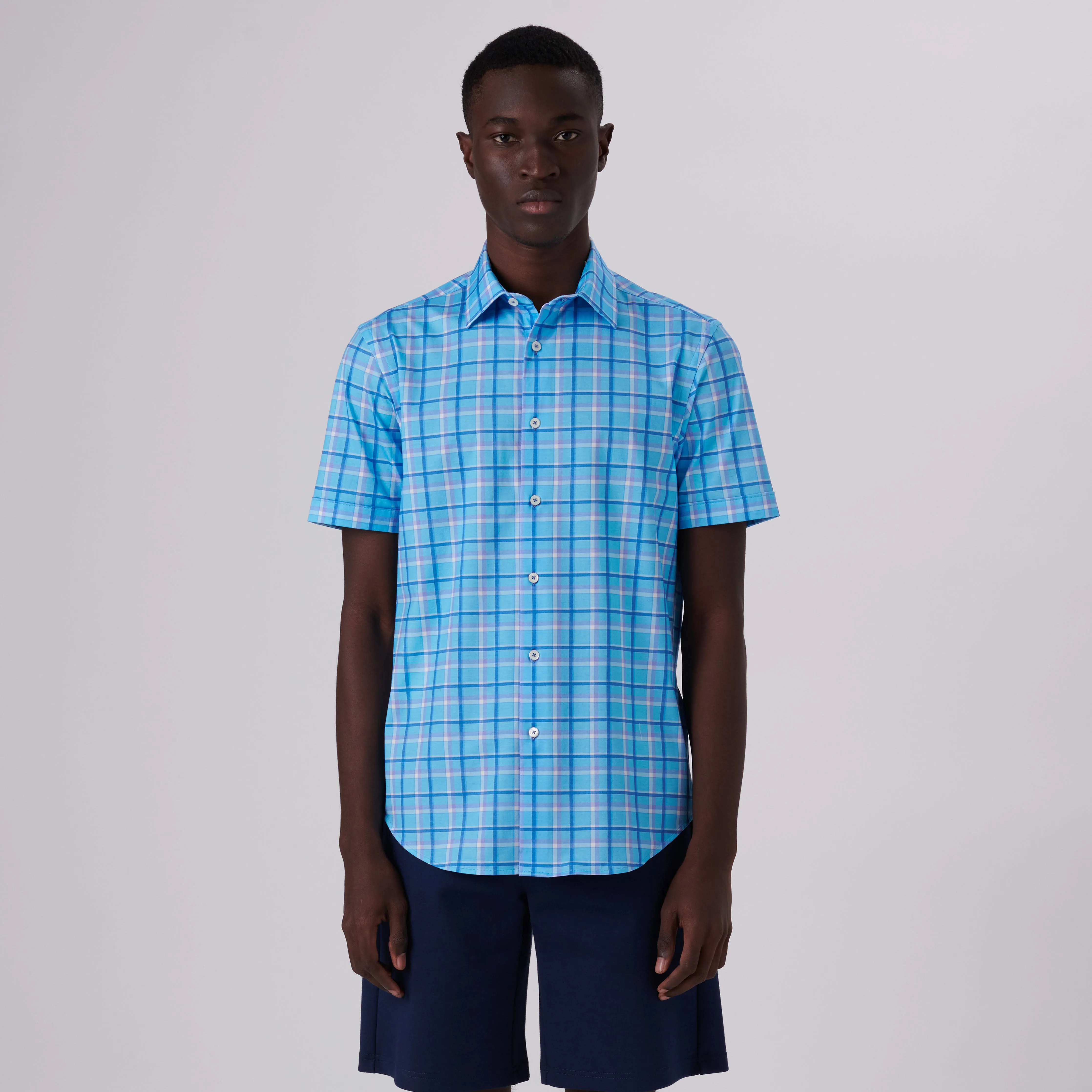 Miles Windowpane Check Print OoohCotton Short Sleeve Shirt