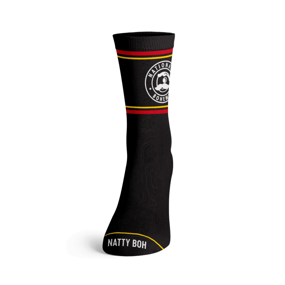 National Bohemian Inverted Circle with Red & Gold Stripes (Black) / Crew Socks