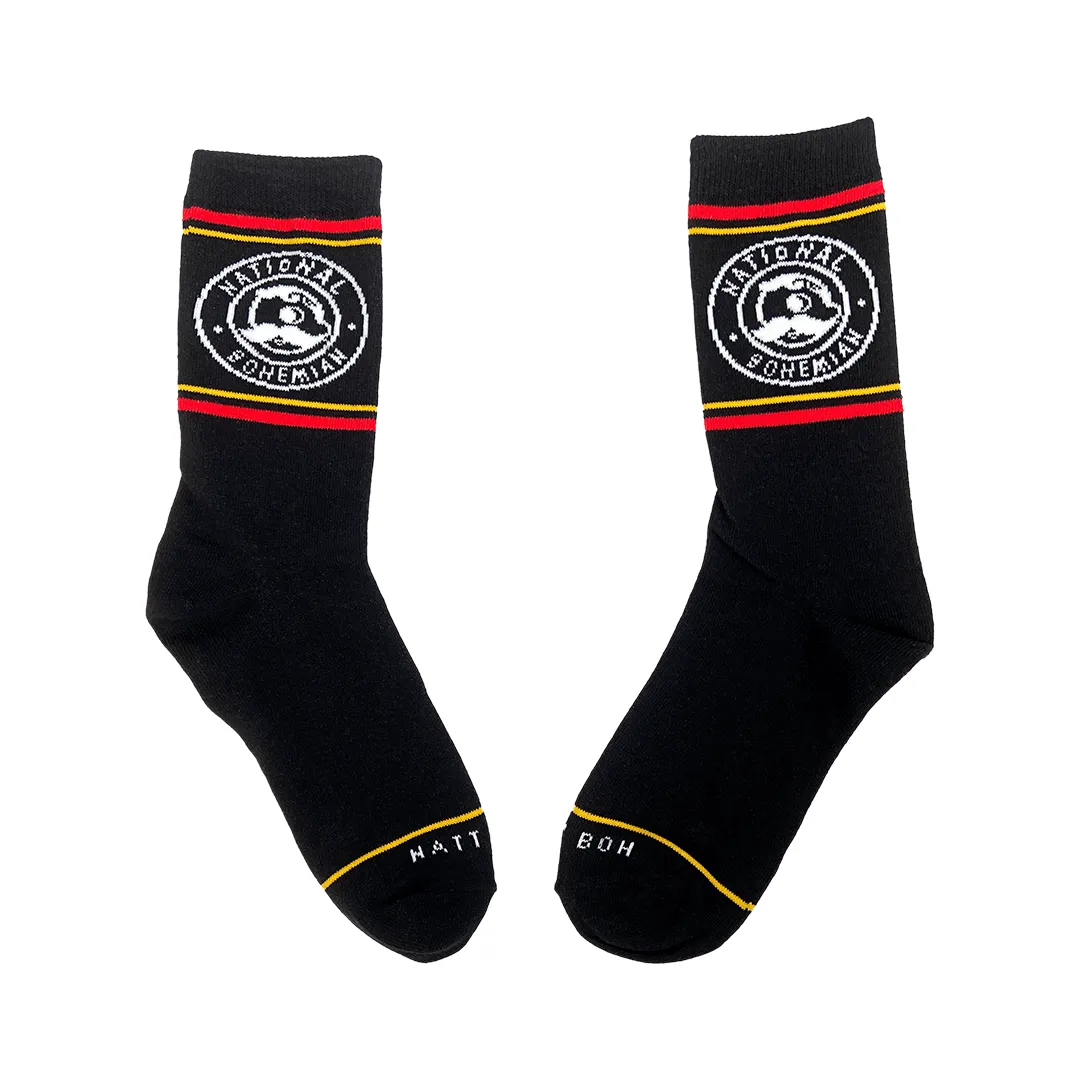 National Bohemian Inverted Circle with Red & Gold Stripes (Black) / Crew Socks