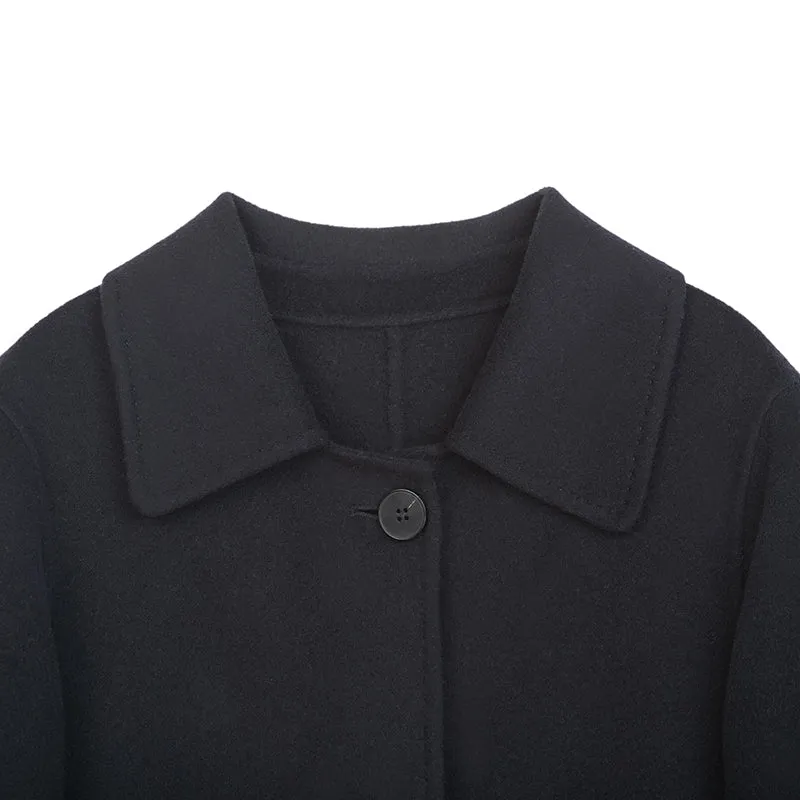 Navy Blue Long Double-breasted Wool Coats