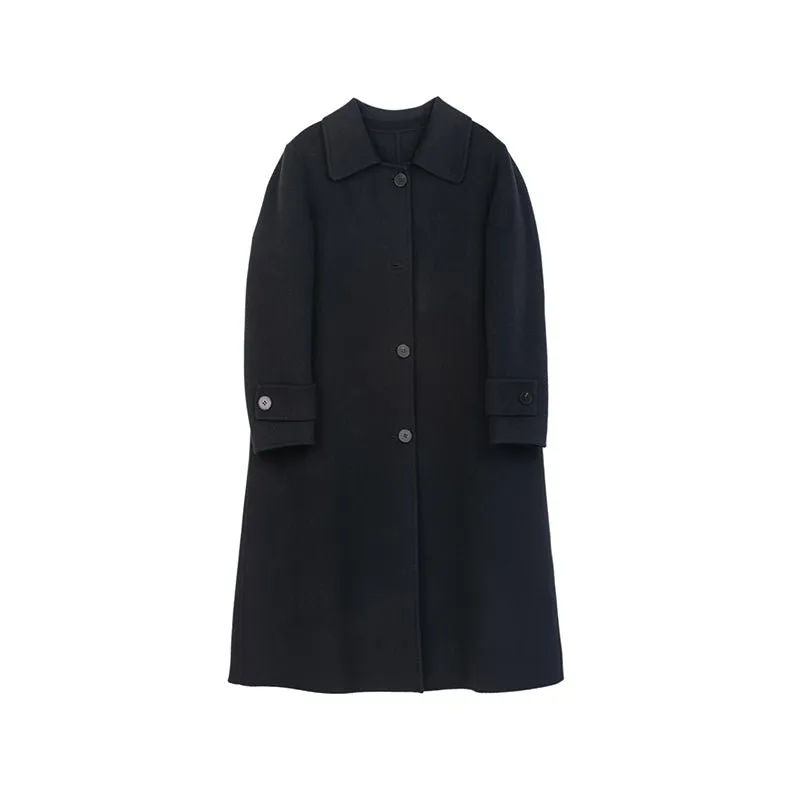 Navy Blue Long Double-breasted Wool Coats