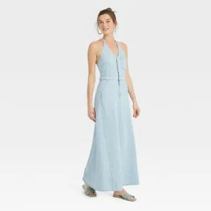 New - Universal Thread Women's Halter Summer Denim Maxi Dress