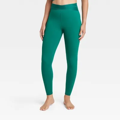 New - Women's High-Rise Wrap Waistband Leggings - JoyLab Dark Green XXS