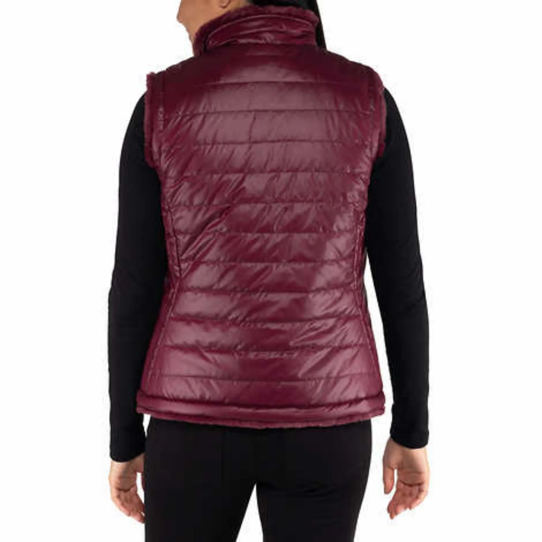 Nicole Miller Women's Reversible Quilted Faux Fur Insulated Puffer Vest