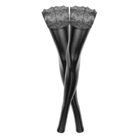 Noir Handmade Powerwetlook Stocking with Siliconed Lace