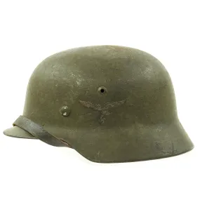 Original German WWII Luftwaffe M35 Single Decal Overspray Helmet with Size 59 Liner - marked ET66