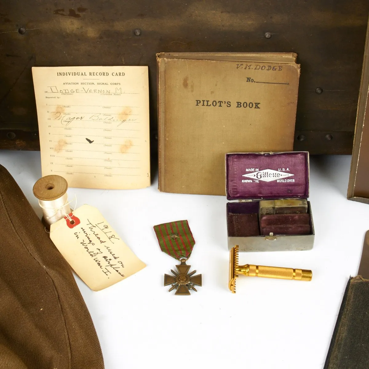 Original U.S. WWI Named Pilot Aviator Set with Painted Foot Locker