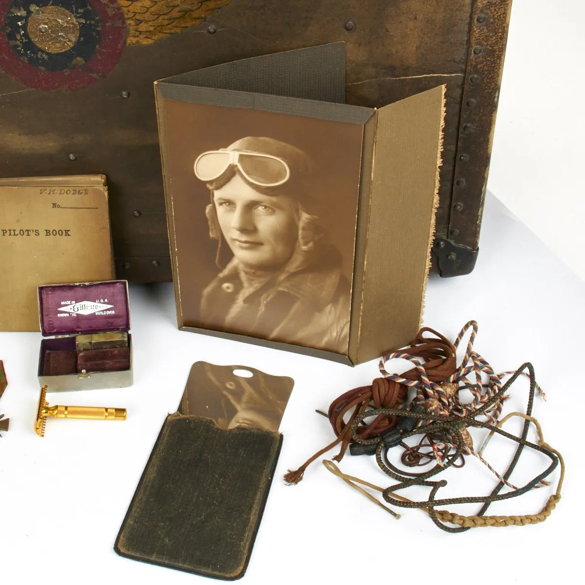 Original U.S. WWI Named Pilot Aviator Set with Painted Foot Locker