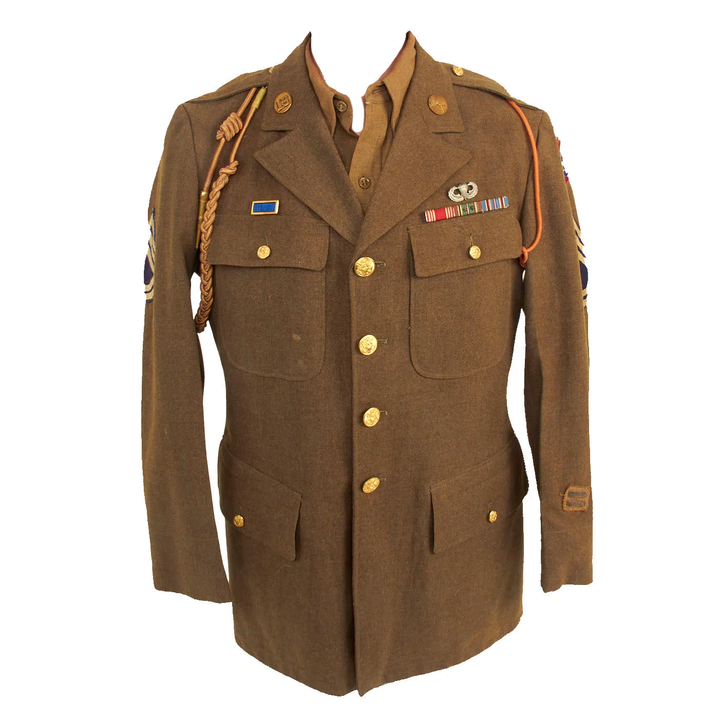 Original U.S. WWII 82nd Airborne Class A Uniform Jacket With Matching Patched M37 Flannel Shirt