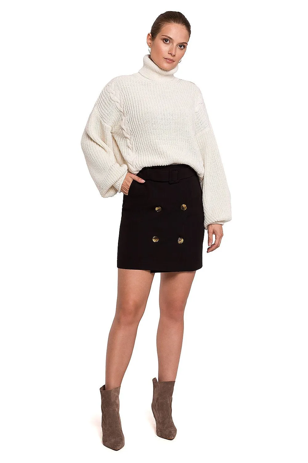 Oversized Turtleneck Bishop Sleeve Sweater Jumper in Ivory | Makover