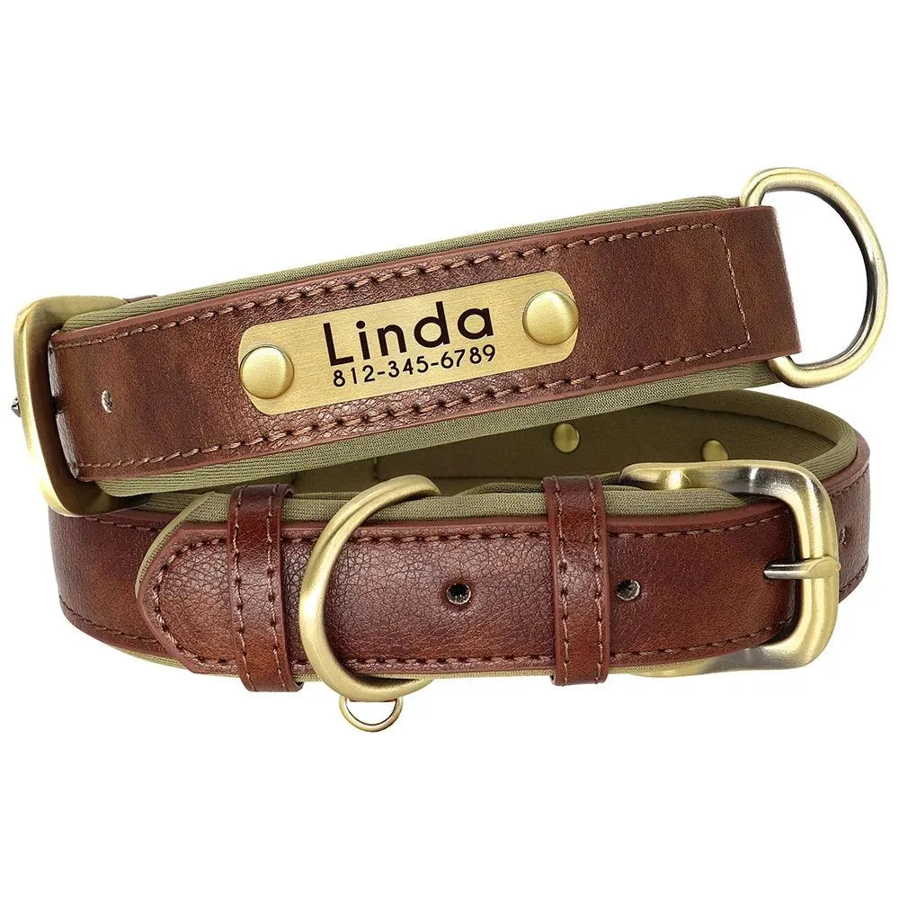 Personalized Leather Dog Collar Leash Set