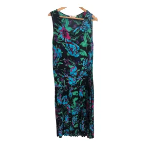 Phool Est. 100% Viscose Sleeveless Tiered Maxi Dress Black Light Blue Multi Floral Print UK Size 14