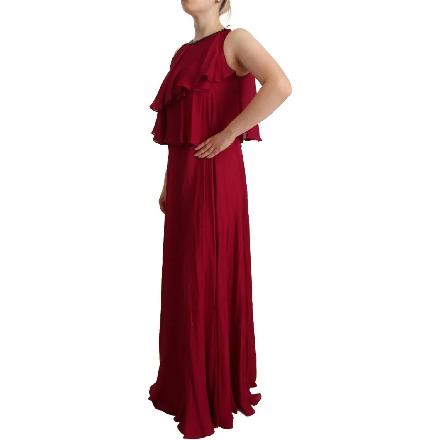 PLEIN SUD Elegant Silk Sleeveless Ruffled Maxi Dress