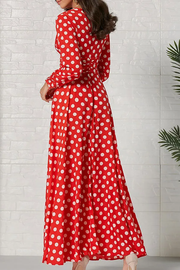 Polka Dot Slit V-neck Maxi Dress