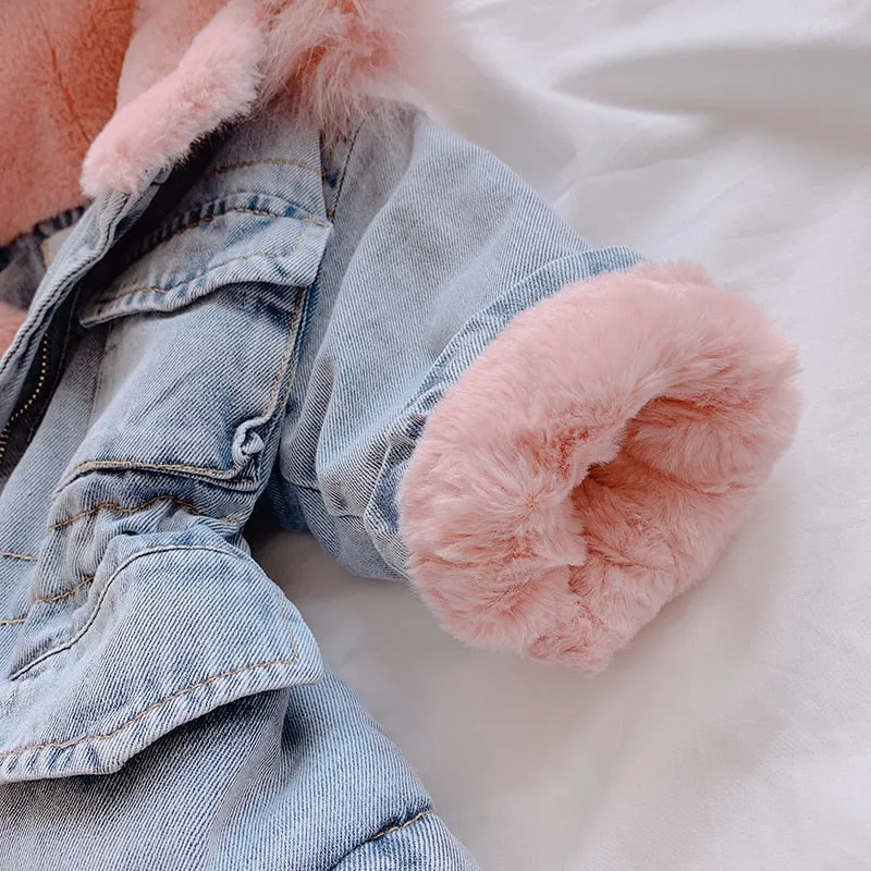 Premium Denim Fur Oversized Jacket