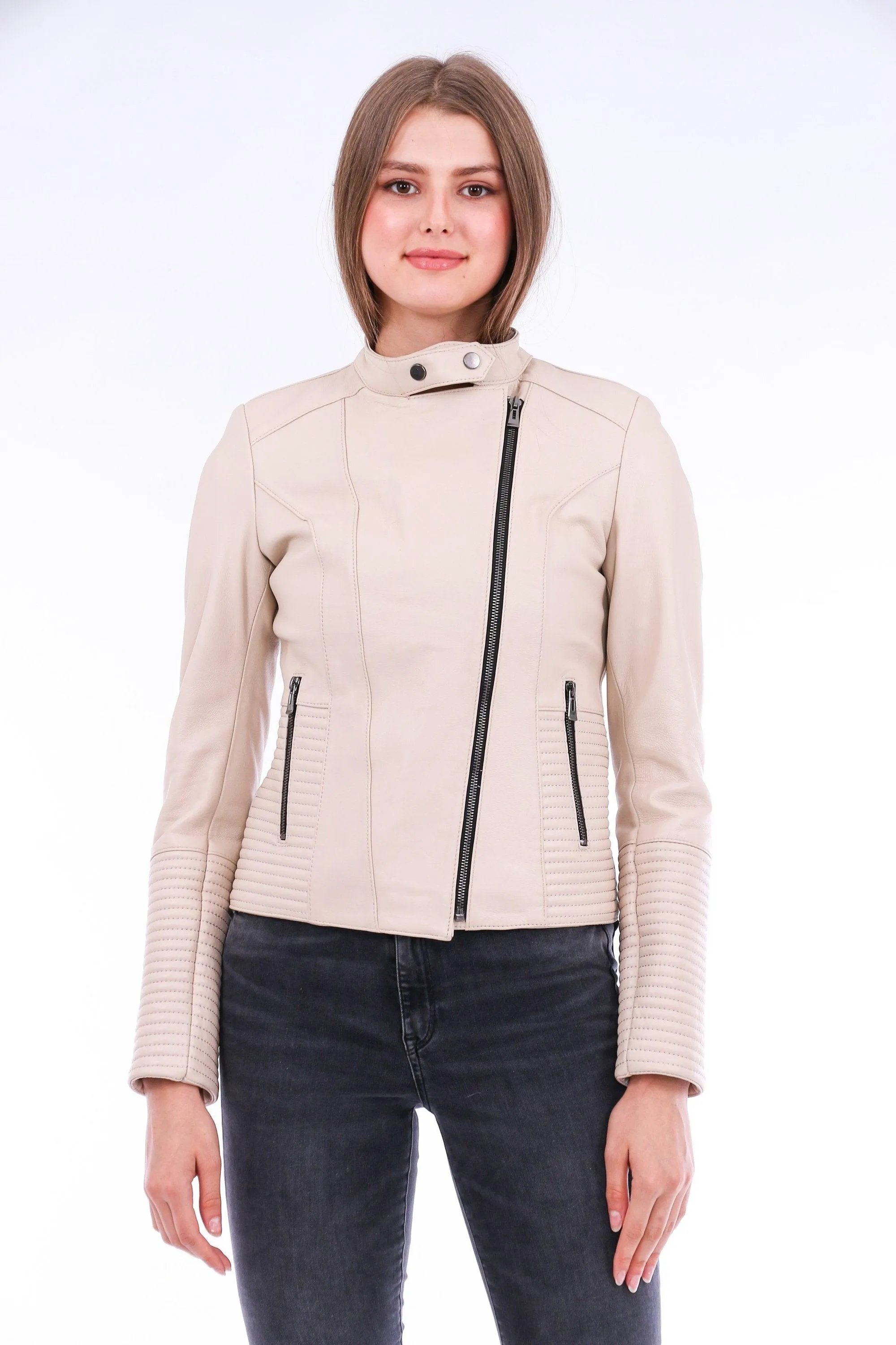 Ravenna Leather Biker Jacket - White