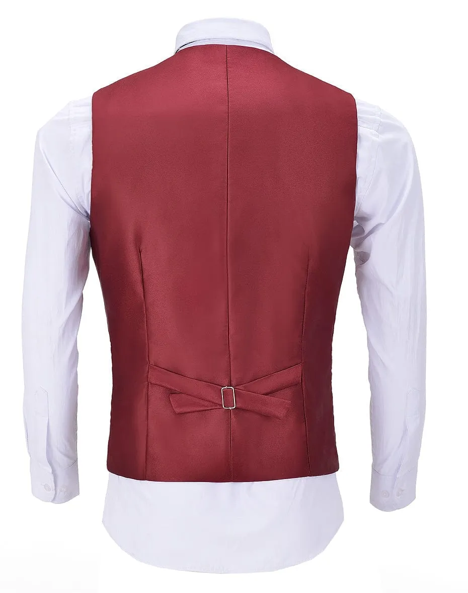 Red Herringbone V Neck Waistcoat